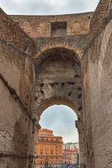 Stone arched window with blue sky in background