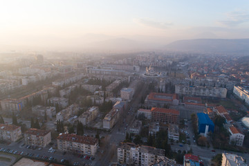 aerial view of Podgorica city during sunset