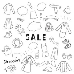 手書き　女性の服やカバンのイラスト素材のセット