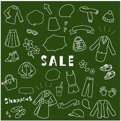 手書き風女性の服やカバンのイラストセット