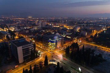 Naklejka premium aerial view of Podgorica city after sunset