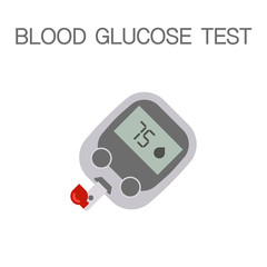 Blood test. Glucometer icon isolated. Testing glucose. Blood sugar readings. Medical measurement apparat. Healthcare monitoring. Diagnostic equipment. Vector illustration flat design. eps 10