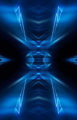 Abstract dark blue neon background. Lines and light rays. Abstract light. Empty scene, night view.