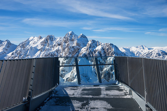 lookout platform AlpspiX at the mountain top of Osterfelderkopf, tourist attraction garmisch-partenkirchen in winter