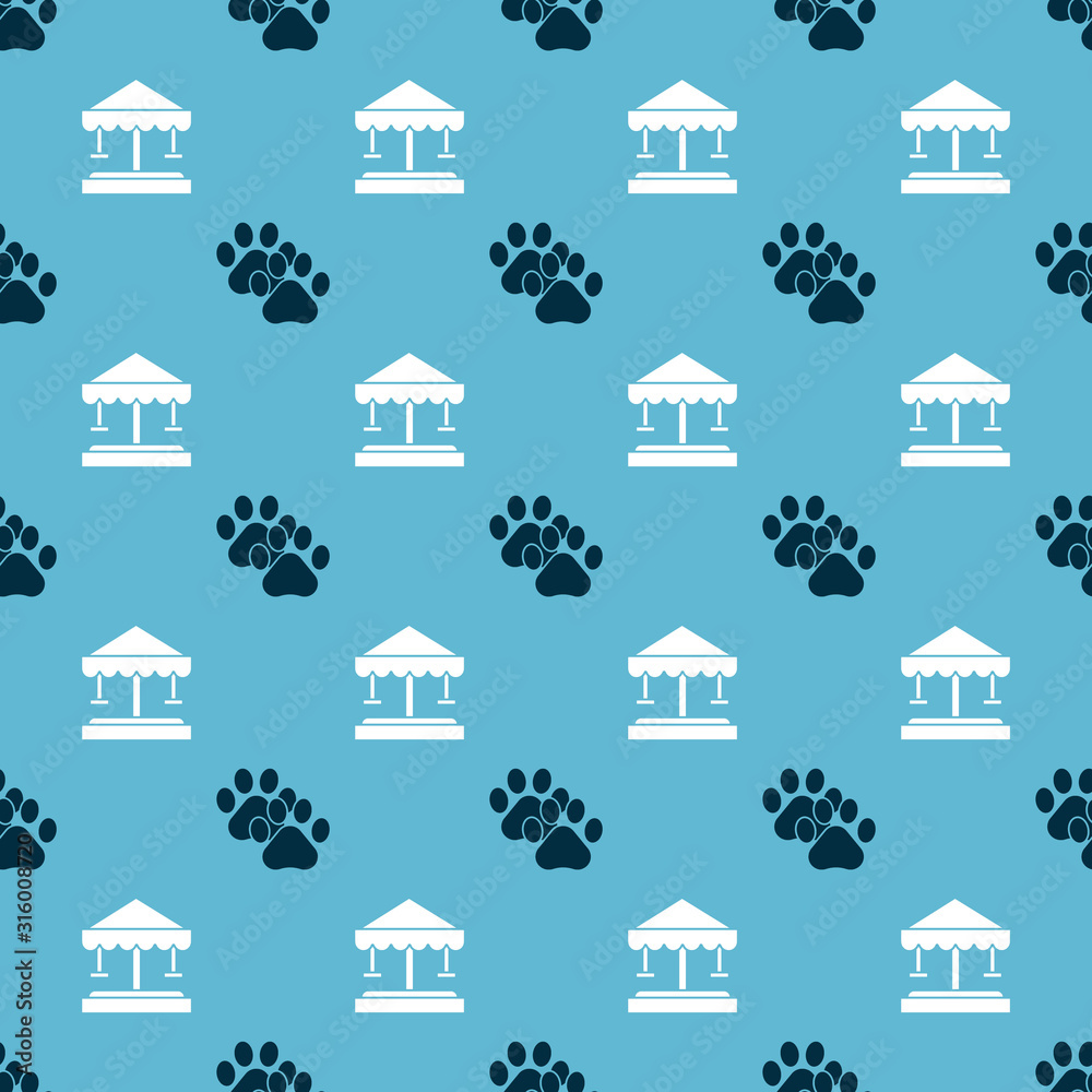 Canvas Prints Set Paw print and Attraction carousel on seamless pattern. Vector