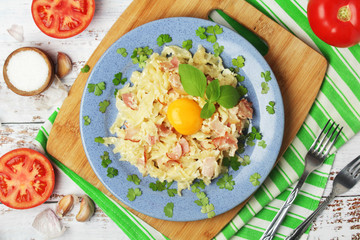 A plate with traditional pasta carbonara