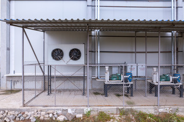 External infrastructure of the industrial refrigeration installation at a large industrial site....