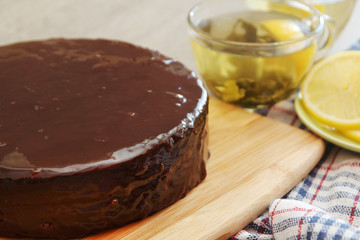 Traditional Austrian cake with green tea	
