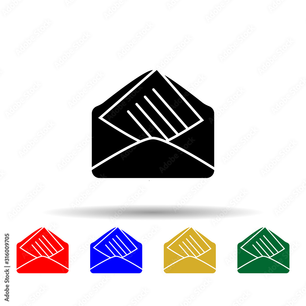 Poster letter in envelope multi color style icon. simple glyph, flat vector of web icons for ui and ux, web