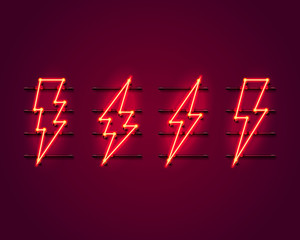 Neon sign of lightning signboard on the red background.