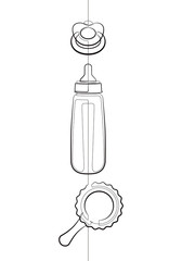 Baby and Bottle Rattle and pacifier One Continuous Line Vector Graphic abstract Icons