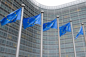 European Union Flags in the European Quarter in Brussels (Belgium)
