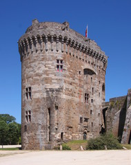 Fortified castle tower in the medieval city rampart of Dinan, Brittany in France