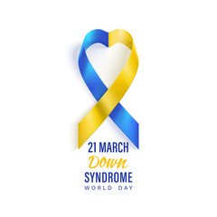 World down syndrome day banner with blue and yellow ribbon