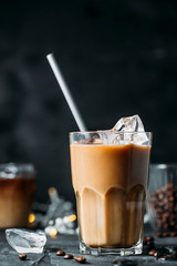 Iced coffee with milk in tall glass