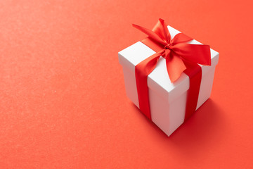 Gift box minimal background. Lush lava 2020 color trend.