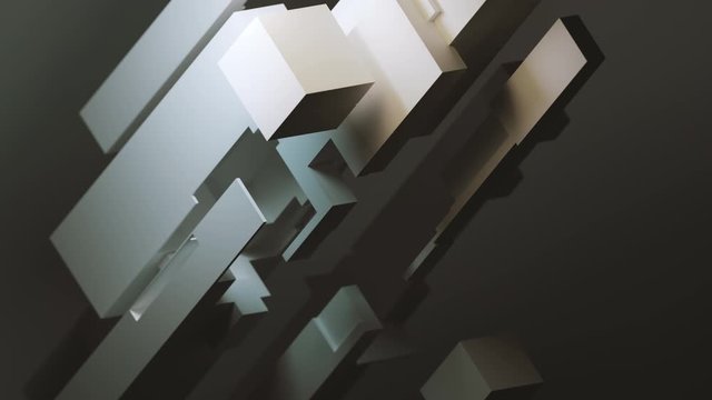 Cg animation of geometry combination and subtraction forming an abstract, detailed shape variations.