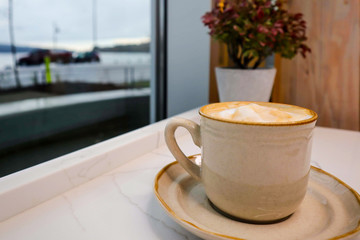Cappuccino in window