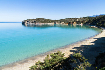 Fototapeta na wymiar Beautiful idyllic turquoise waters beach, Crete Greece.