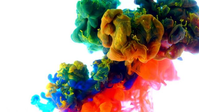 4K , Color paint drops in water , abstract color mix , drop of Ink color mix paint falling on water Colorful ink in water, 4K footage,