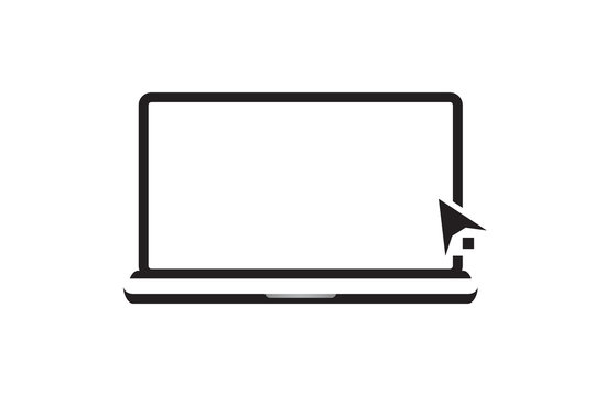 Laptop isolated with cursor or mouse cursor icon. Notebook screen template. Computer display by clicking the mouse on a white background.