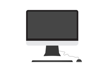 Computer monitor display, mouse, keyboard on a white background. Flat graphic design. Electronic device. Vector illustration element