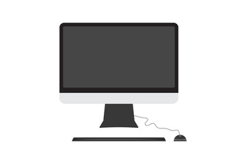Fototapeta premium Computer monitor display, mouse, keyboard on a white background. Flat graphic design. Electronic device. Vector illustration element