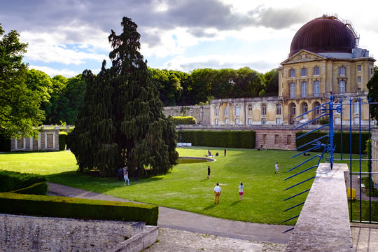 Public park view near old Meudon observatory, France on sunset