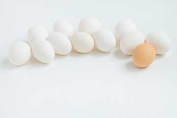 Group of white eggs on white background. Getting ready for the Easter holiday.