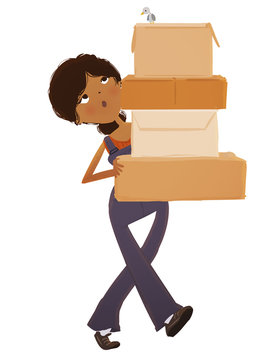 Moving girl with boxes