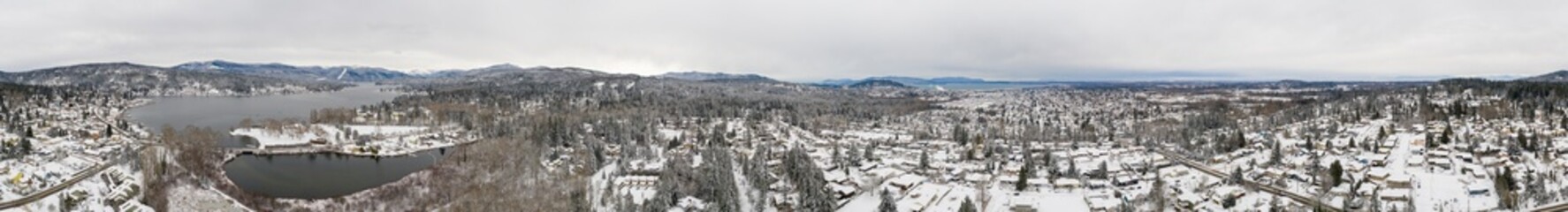 Bellingham Washington Snowy Winter Day 360 Panoramic Aerial Landscape View