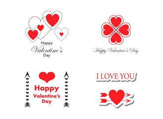 Wedding And Happy Valentine's Day Logo - Isolated On White Background - Vector. Valentine's Day Logo Collection For Love Icon, Heart Design And Wedding Logo.  Modern Happy Valentine's Day Text