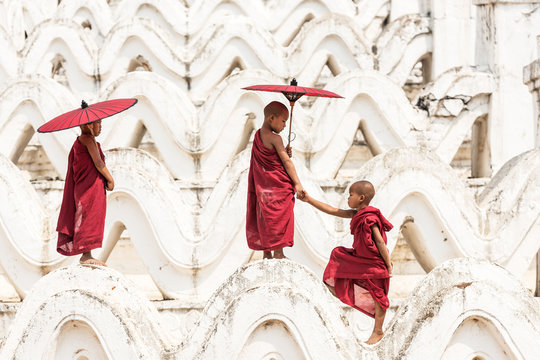 Burmese buddhist novice monks in Myanmar