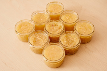 Dessert and jam with lemon in a jar. Jam for tea.