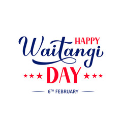 Happy Waitangi Day calligraphy hand lettering isolated on white. New Zealand holiday typography poster. Easy to edit vector template for greeting card, banner, flyer, sticker, etc.