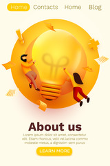 3d Business People with Big Light Bulb Idea. Innovation, Brainstorming, Creativity Concept. Website Landing page.