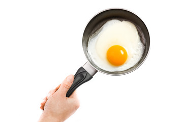 pan in hands on a white background