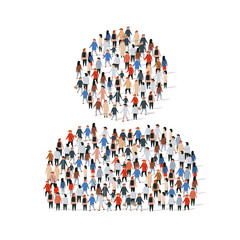 Big group of people standing in a user sign. All for one concept.