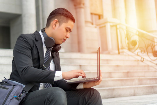 Young Asian Man Wearing Suit Outdoor Executive