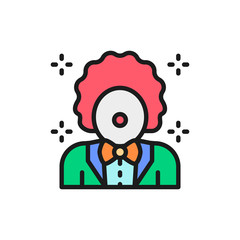 Vector clown, animator in circus flat color line icon.