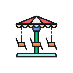 Merry-go-round, carousel, swing flat color line icon.