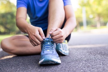A man is running in the park