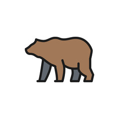 Vector grizzly bear flat color line icon.