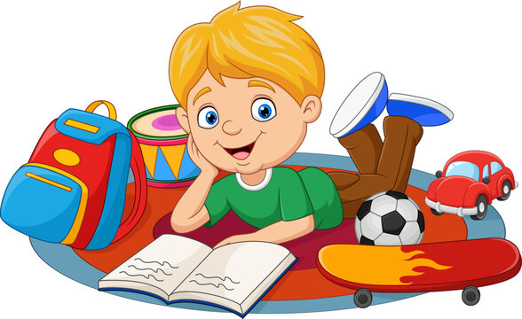 Happy little boy playing with toys