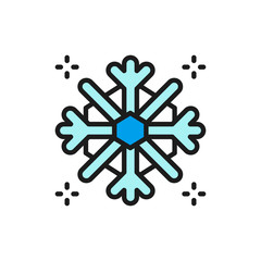 Snowflake, snow, winter flat color line icon.