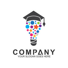 bulb + people with toga hat for education logo, science and knowledge, smart icon, creativity vector logo