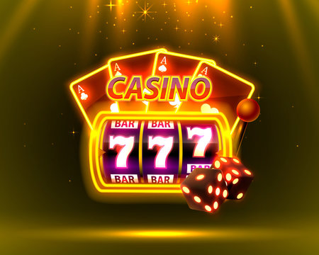 Casino Neon cover, slot machines and roulette with cards, Scene background art.