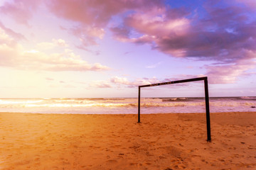 Beautiful Beach Soccer Goal On Ocean At Sunset