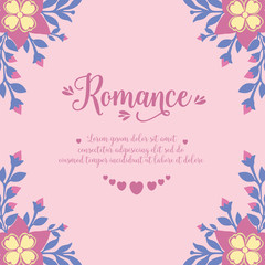 Modern pattern of romance greeting card, with leaf and pink elegant wreath frame. Vector