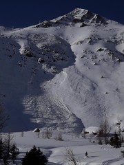 avalanche debris at Lake Louise ski  slope, Canadian Rockies